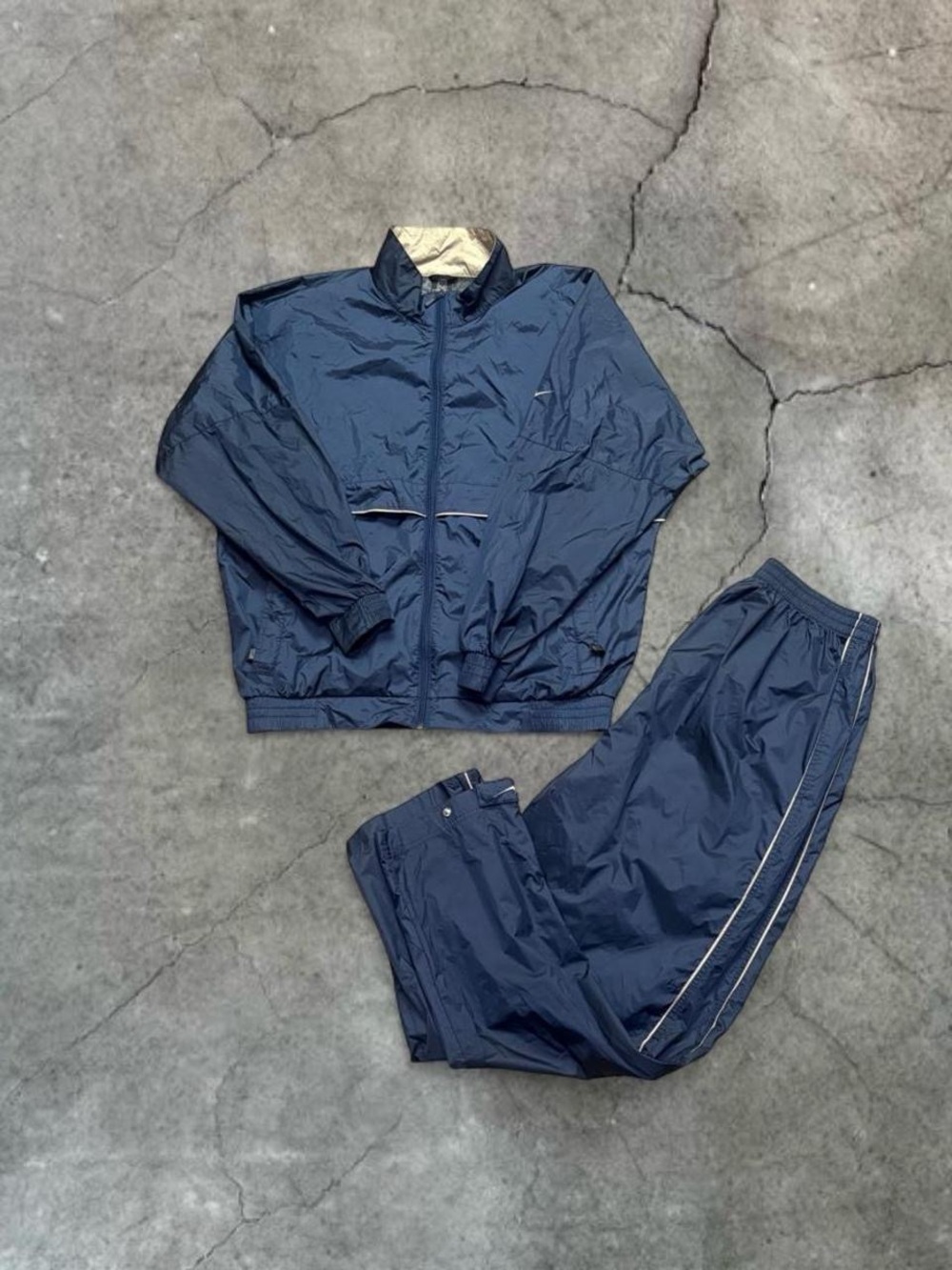 Nike Navy Nylon Packable Rain Suit Windbreaker Jacket & Pants Set Large